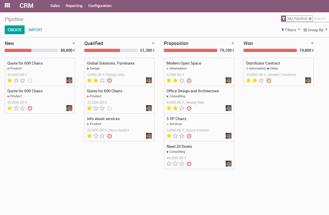 Odoo - Sample 1 for three columns